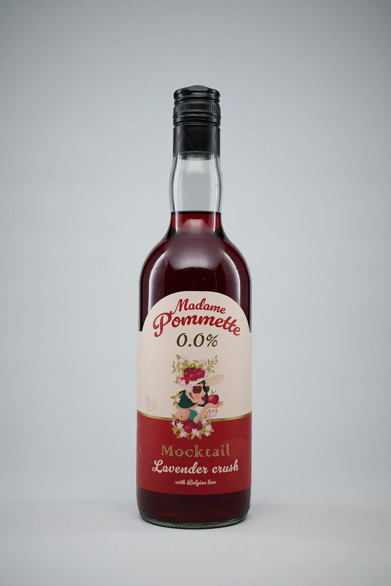 Bottle of Madame Pommette Lavender Crush mocktail against a light grey background